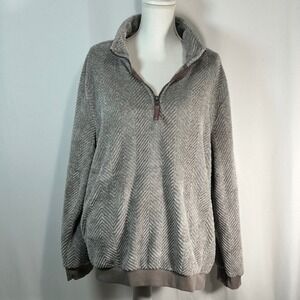 True Grit Womens Pullover 1/4 Zip Herringbone Fleece Sherpa‎ L